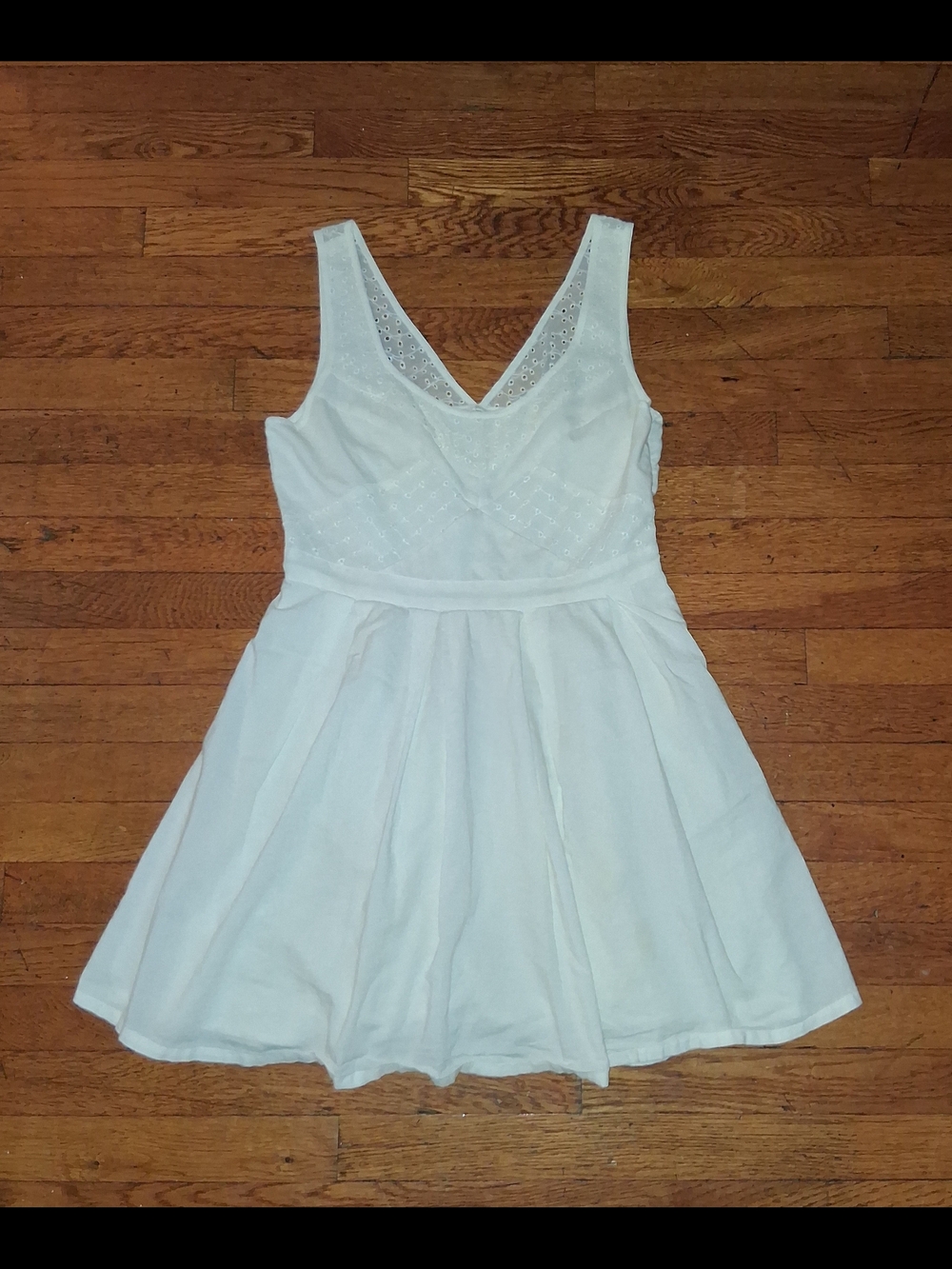 American Eagle Outfitters White Eyelet Fit-and-Flare Mini Dress